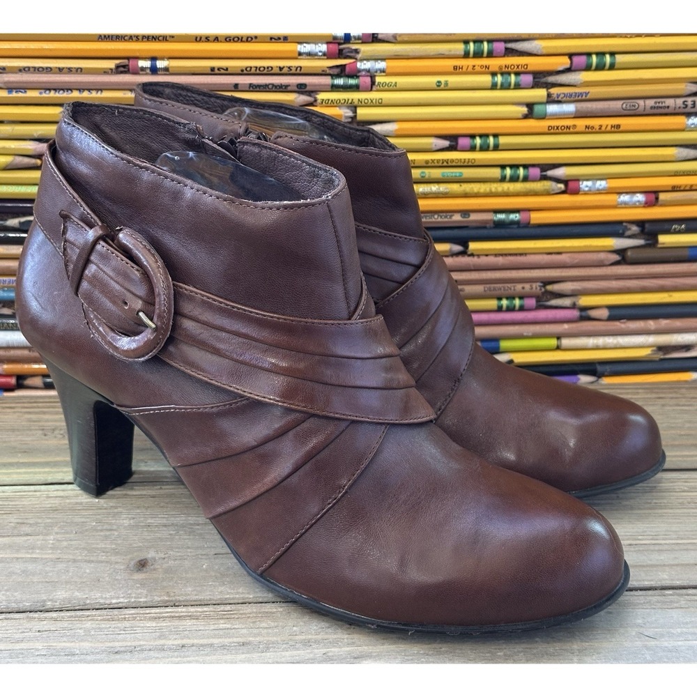 NURTURE Leather Zip Ankle Boots Booties Brown Victorian Buckle Women's 11 M